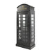 Black telephone booth with glass panels on a white background