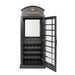 Phone booth-style wine cabinet with open door on a white background