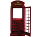 Red telephone booth wine cabinet with open door on a white background