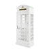 White phone booth cabinet with glass doors on a white background