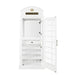 White phone booth cabinet with open doors on a white background