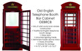 Red telephone booth bar cabinet with glass door and wooden interior, featuring text about its features.