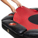 Black and red massage cushion with cup holders on a white background