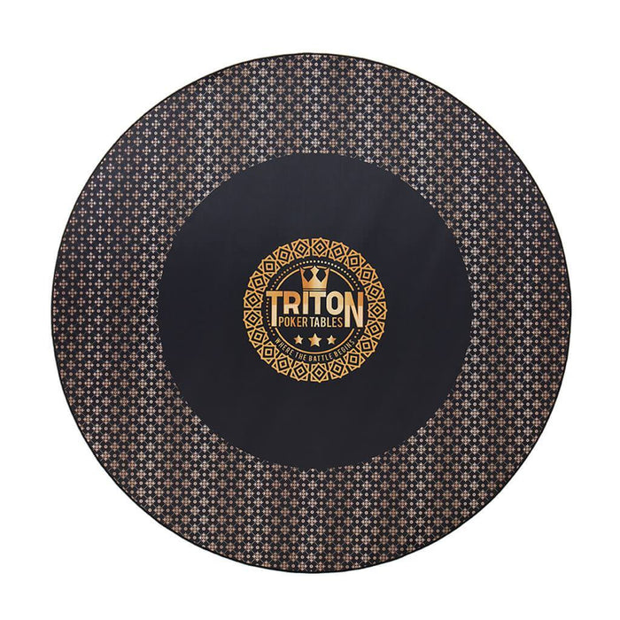 Round black mat with Triton Poker Tables logo on a white background