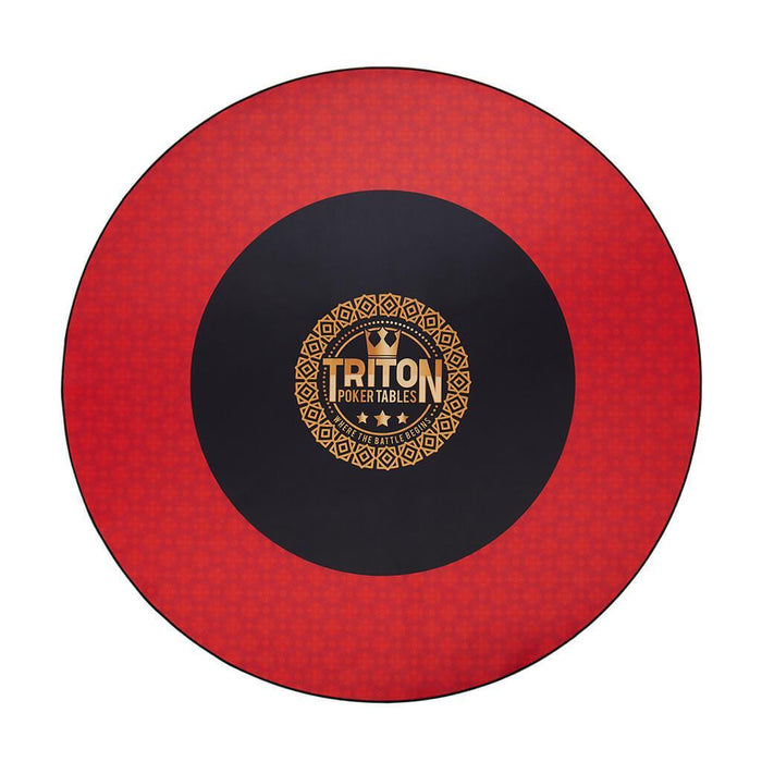 Round red and black mat with Triton logo on a white background