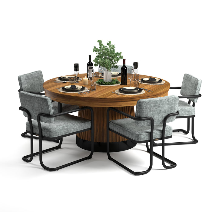 Dining table set with chairs on a white background