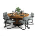 Dining table set with chairs on a white background