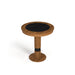 Wooden side table with black marble top on a white background