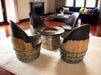 Wooden barrel chairs and table in a living room setting