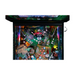 Pinball machine with colorful design and various components on a white background