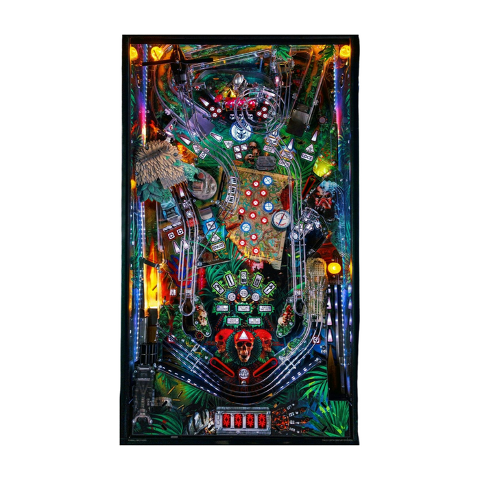Colorful pinball machine with intricate design on a white background