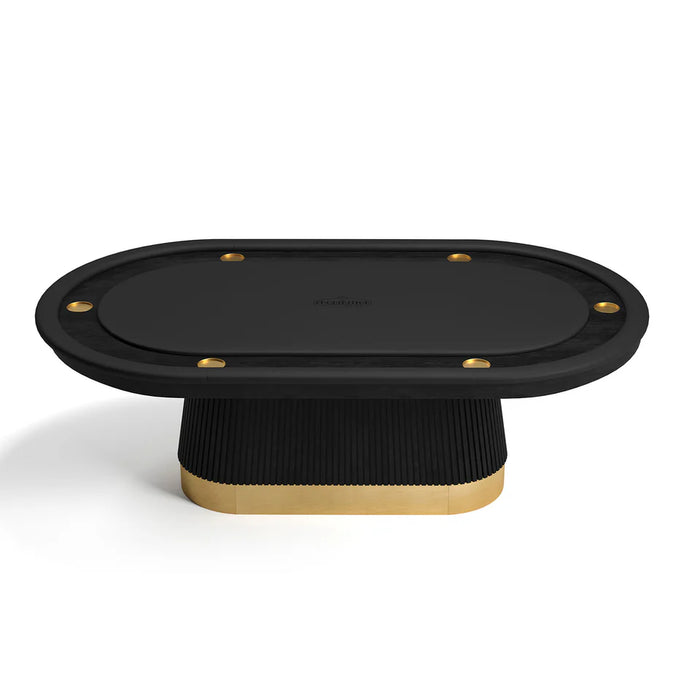 Black and gold poker table on a white background