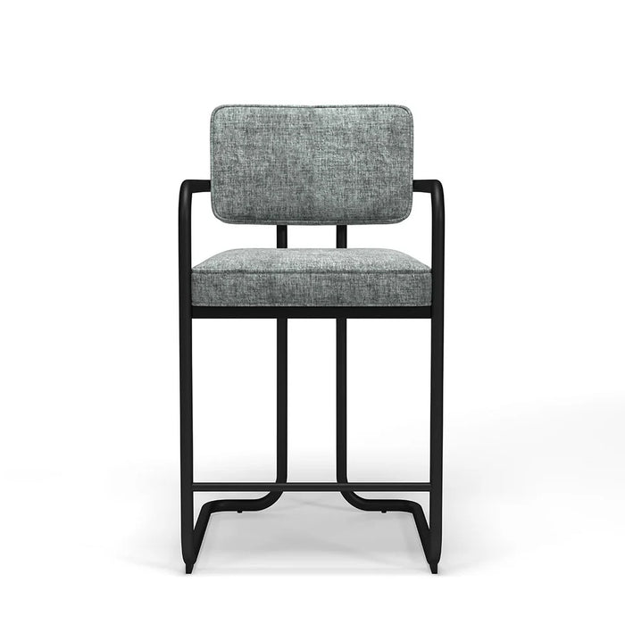 Gray bar stool with black metal frame on a white background