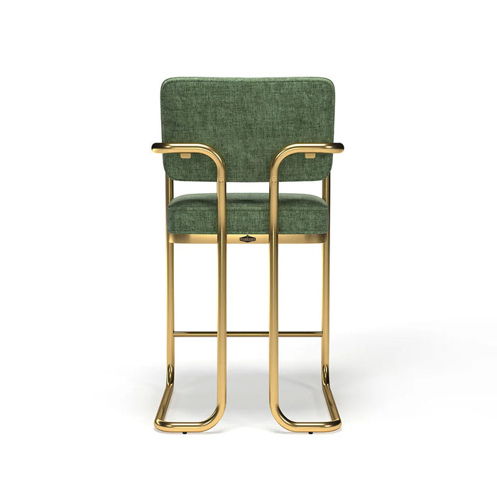 Green bar stool with gold frame on a white background