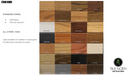 Wood stain color chart with various wood finishes on a white background