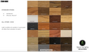 Wood stain color chart with various wood finishes on a white background