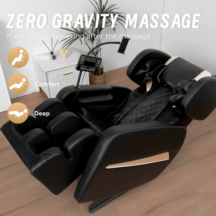 Zero gravity massage chair with text on a neutral background