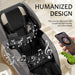 Massage chair with music notes and smartphone control, labeled 'Humanized Design'.