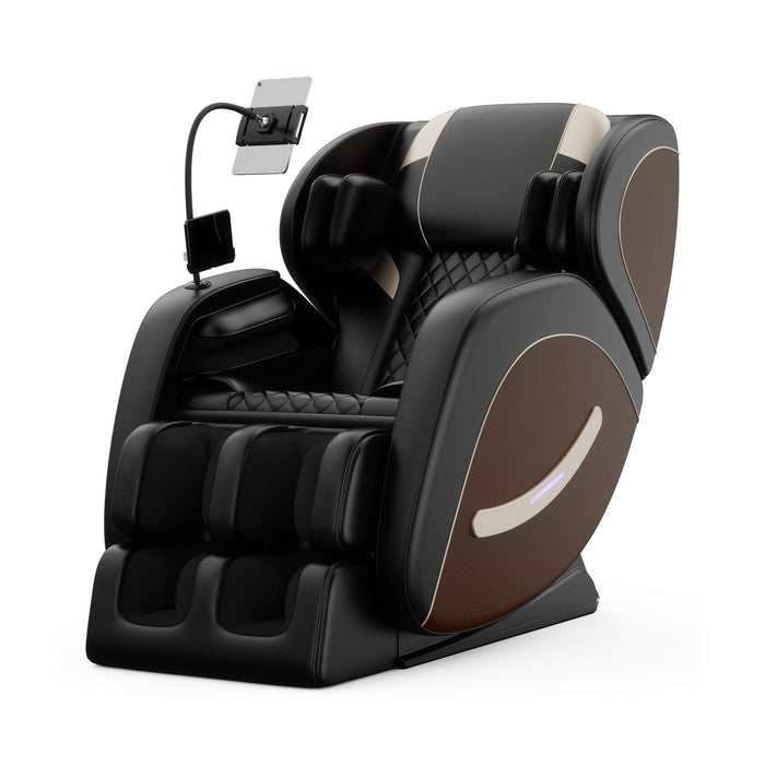 Black and brown massage chair on a white background