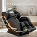 Massage chair with massage roller points labeled in a living room setting
