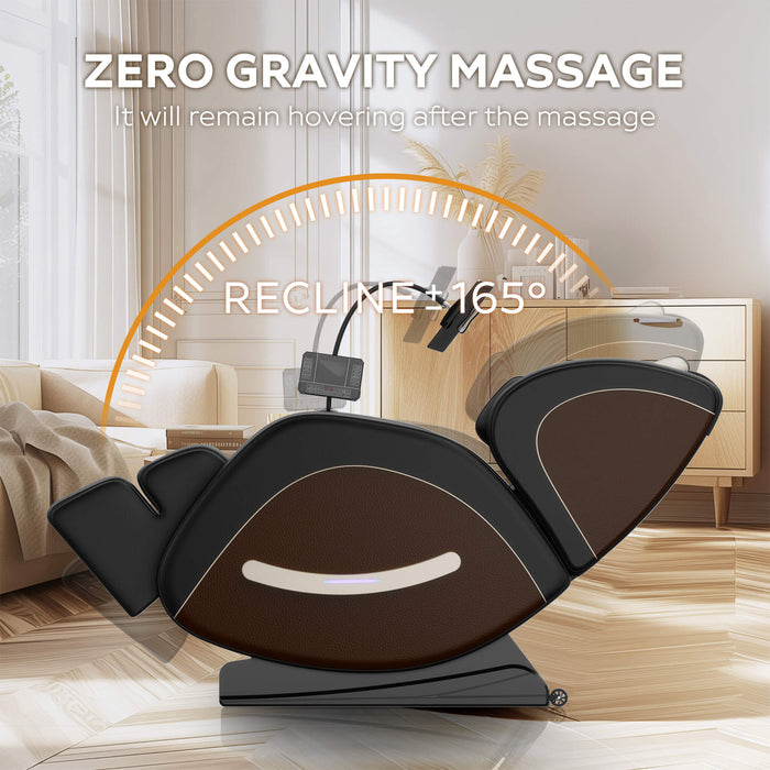 Zero gravity massage chair with recline angle indicator in a living room setting