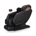 Black massage chair with brown accents on a white background