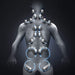 Diagram of a human body with energy pathways on a dark background