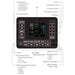 Control panel with various buttons and a display on a white background