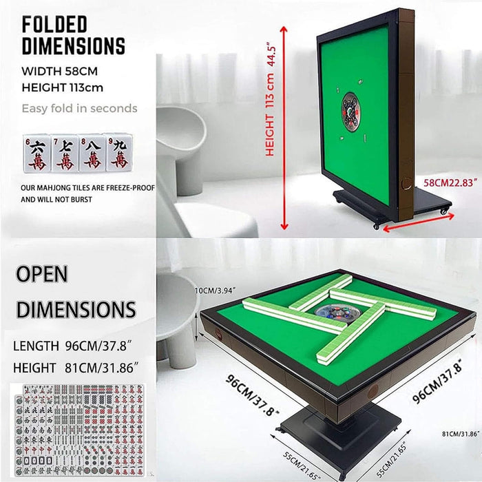 MaHjong game board with folded and open dimensions displayed.