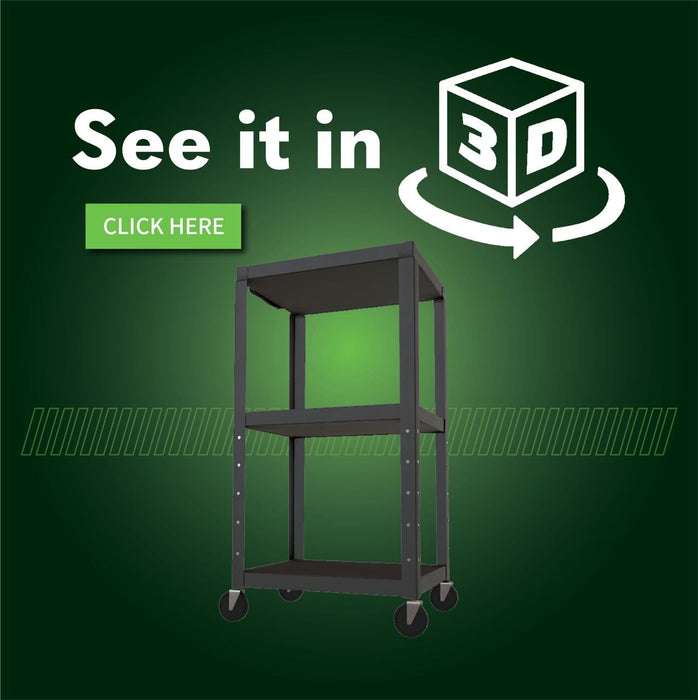 Trolley with a call to action to see it in 3D on a green background