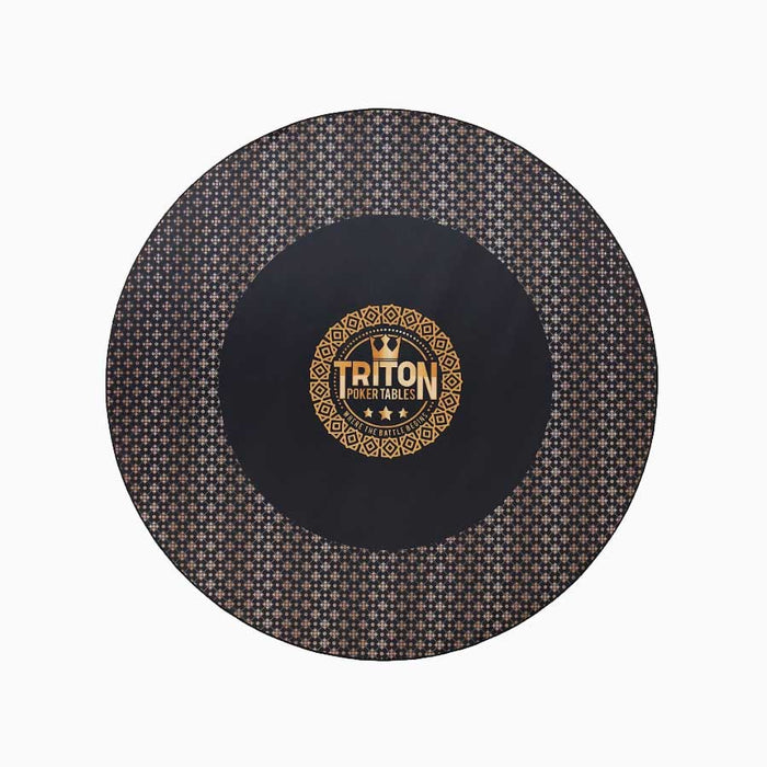 Round poker table mat with Triton Poker Tables logo on a white background