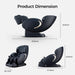 Dimensions of a black massage chair with measurements labeled