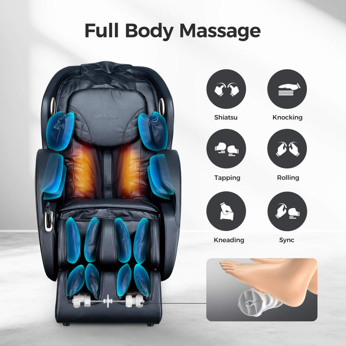Massage chair with massage modes displayed on a white background