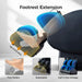 Footrest extension for a massage chair with illustrations of features and benefits.