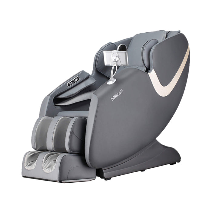 Gray massage chair with 'Sassoon' branding on a white background