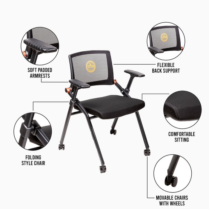 Folding chair with features highlighted on a white background