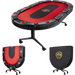 Black and red poker table with chair and carrying case on a white background