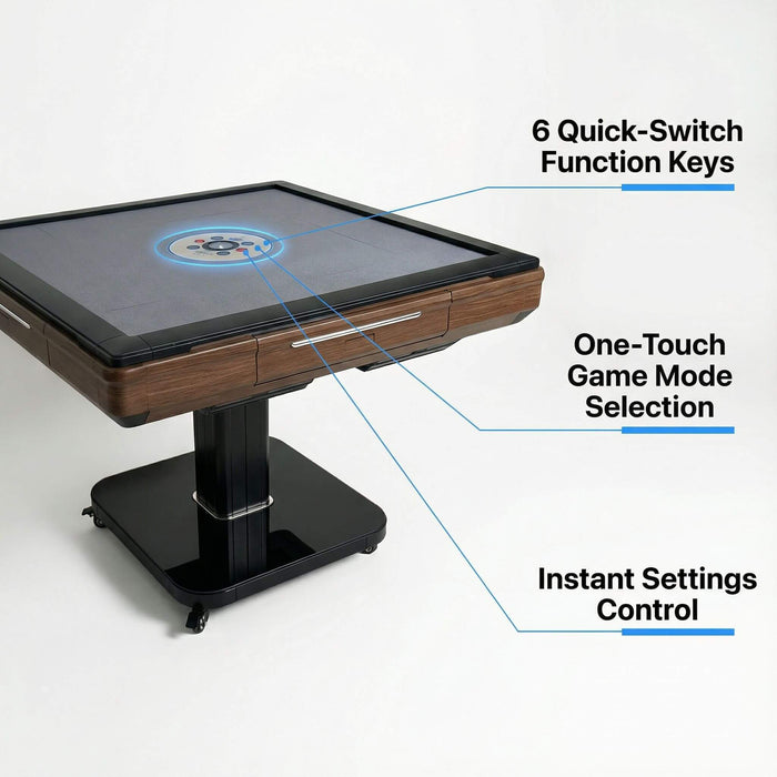 Smart gaming table with features highlighted on a white background