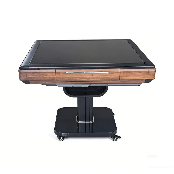 Black and wood grain gaming table on a white background