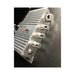 Silver amplifier with brand logo on a white background