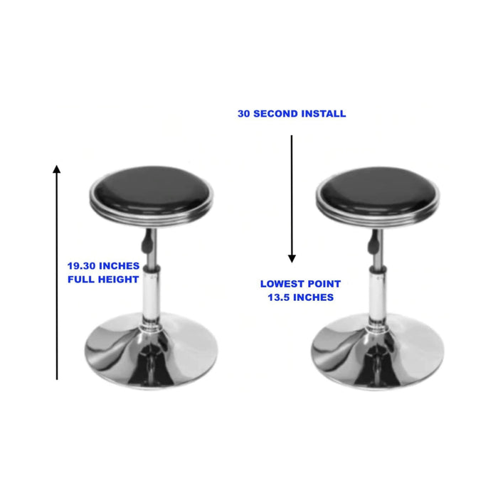 Two stools with height measurements labeled on a white background