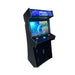 Small arcade machine with a screen displaying games on a white background