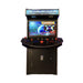 Arcade game machine with a screen displaying games on a white background