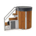 Wooden hot tub with steps and icetubs branding on a white background
