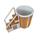 Wooden hot tub with steps and metal ladder on a white background