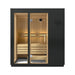 Infrared sauna with wooden interior and black exterior on a white background
