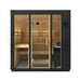 Wooden sauna with glass doors on a white background