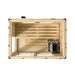 Wooden crate with a black object inside on a white background