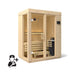 Wooden sauna with interior details on a white background