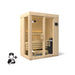 Wooden sauna with a person icon and plus sign on a white background